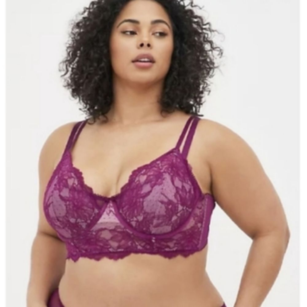Torrid Plum Caspia Dot Lace Longline Underwire Bra Plussize 1X NWT